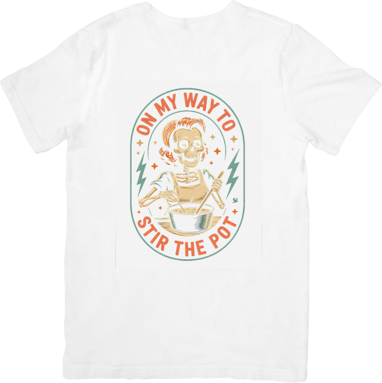 On My Way To Stir The Pot Skeleton T-Shirt | Funny Retro Humor Graphic Tee