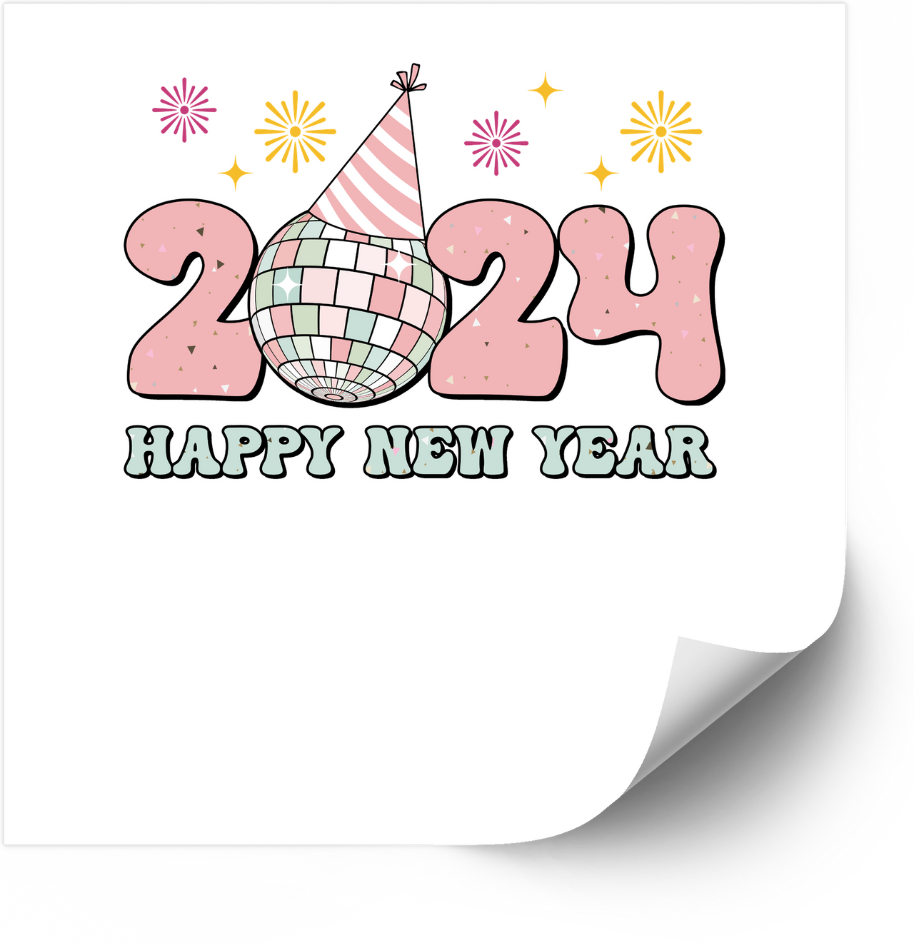2024 Happy New Year Disco Ball Sticker | Retro Y2K New Year Celebration Vinyl Decal