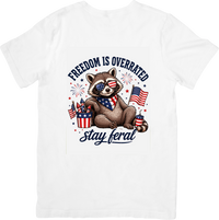 Thumbnail for Freedom Is Overrated Stay Feral Raccoon T-Shirt | Funny Patriotic Fourth of July Graphic Tee