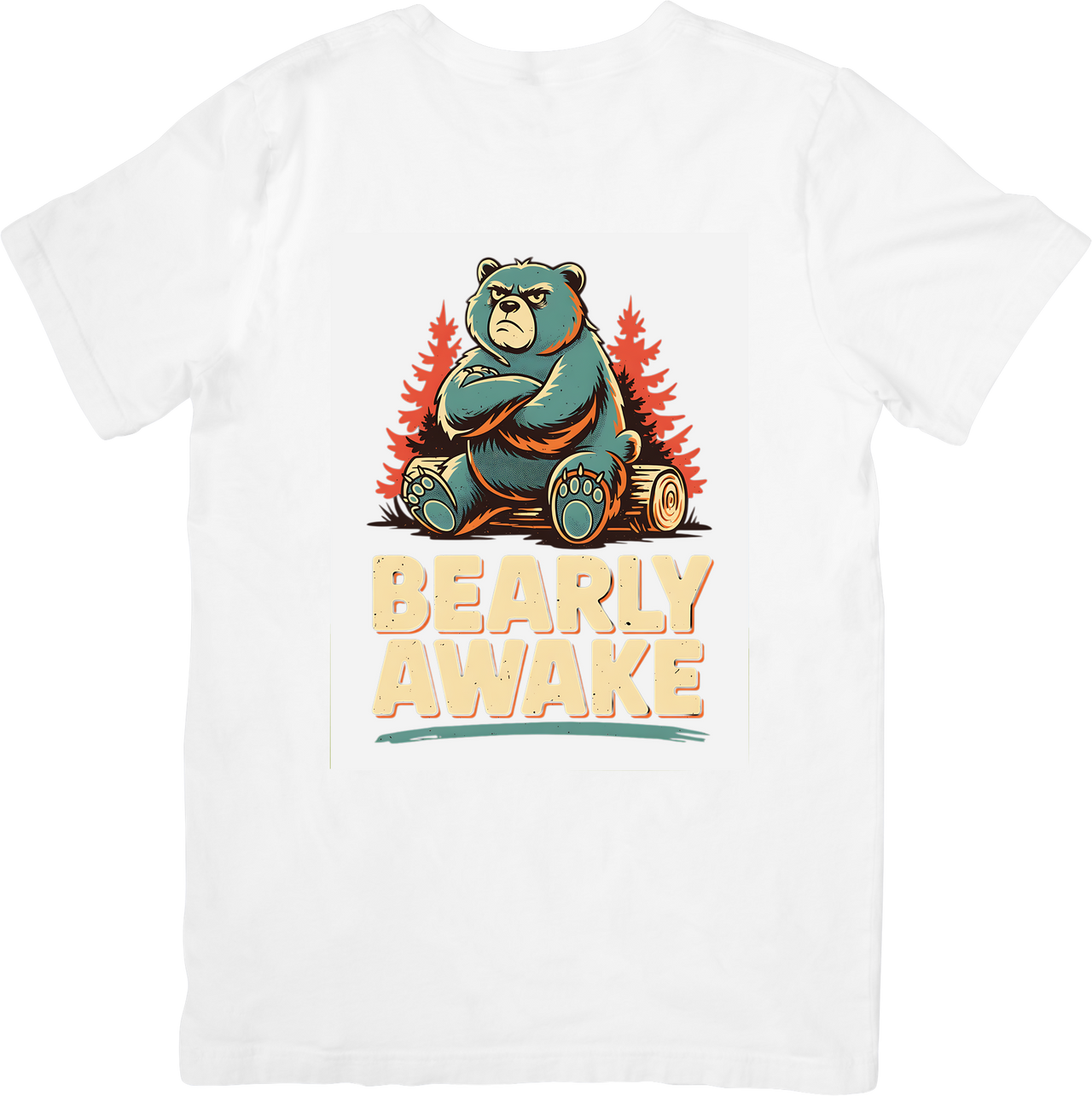 Bearly Awake Grumpy Bear T-Shirt | Funny Retro Forest Animal Graphic Tee | Bear Lover Gift